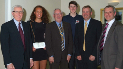 Photo (from the left): Geoff Waller representing SportsAid in the East Midlands; SportsAid athlete Freya Christie; president of the Mansfield Rotary Club, Paul Bacon; SportsAid athlete Ieuan Lamb; Ian Baggaley representing the Armchair Club of Mansfield; and SportsAid alumnus Bryan Steel, Olympic silver medal winning cyclist (Athens, 2004).
